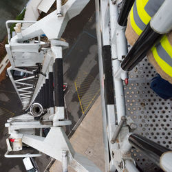 Low section of firefighter on hydraulic platform