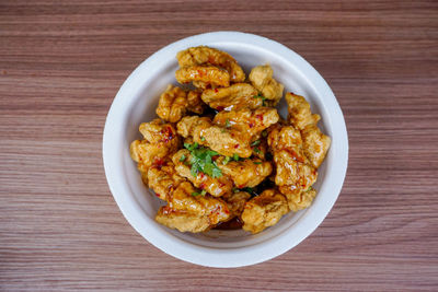 Directly above shot of meal served on table