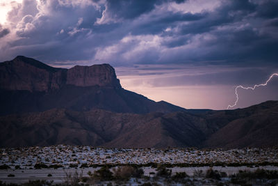 Scenic view of mountains against sky during sunset