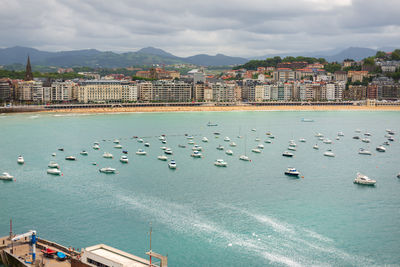 High angle view of boats in sea