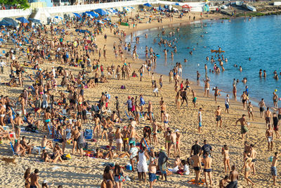 High angle view of people on beach