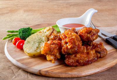 Close-up of food in plate on table