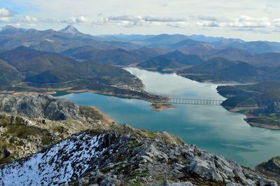 Riaño reservoir view from the summit of yordas peak. leon, northern spain.