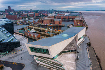 Aerial view of the museum of liverpool, uk