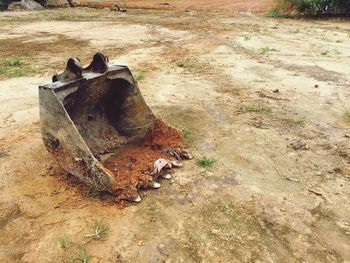 Close-up of damaged on field