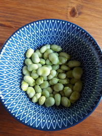 High angle view of fruits in bowl on table