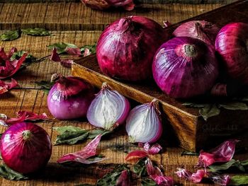 Close-up of purple fruits on table