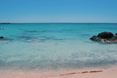 Scenic view of sea against clear blue sky