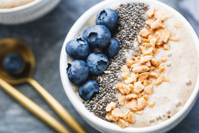 High angle view of breakfast served in bowl on table