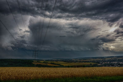 Scenic view of field against cloudy sky