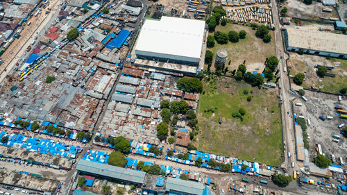 High angle view of buildings in city