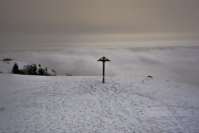 Snow covered field against sky