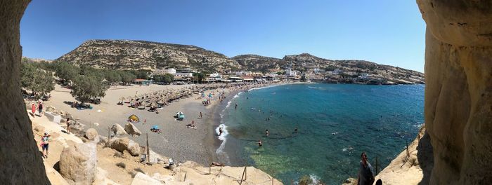 Panoramic view of sea against clear sky