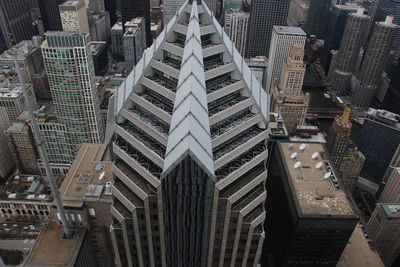 High angle view of modern buildings in city