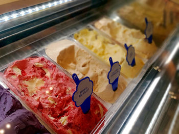 High angle shot of gelato in chiller