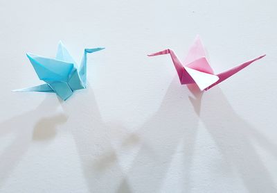 Close-up of paper flags against white background