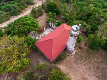 High angle view of built structure by trees