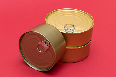 Close-up of suitcase against yellow background
