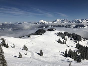 Scenic view of snowcapped mountains against sky