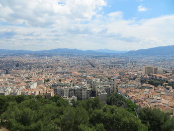 High angle view of townscape against sky