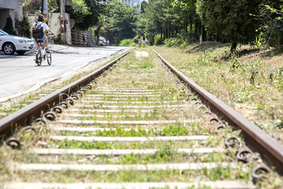 Railroad tracks on street