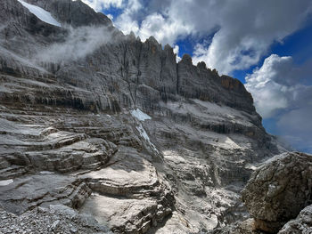 Alpine exposed via ferrata trail in adamello brenta, bocchette, dolomites