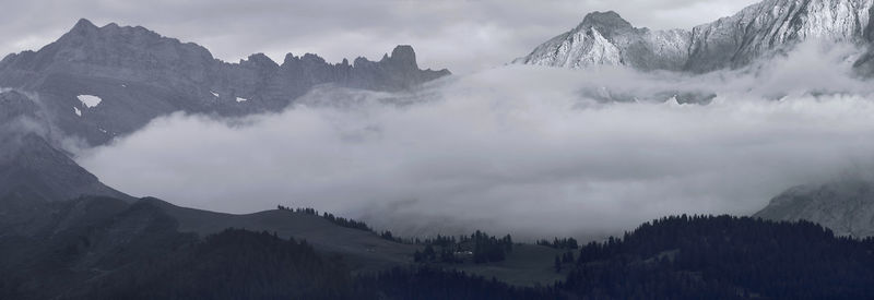 Panoramic view of snowcapped mountains against sky