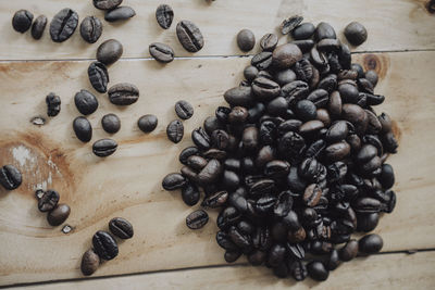 High angle view of coffee beans on table