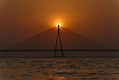 Bridge over sea during sunset