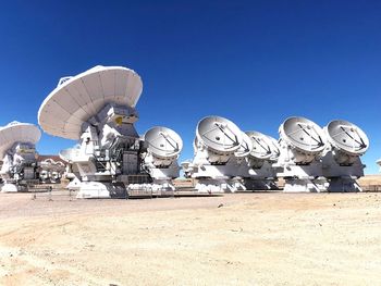 Low angle view of traditional windmill against clear sky