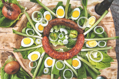 High angle view of food on table