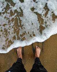 Low section of person standing on beach