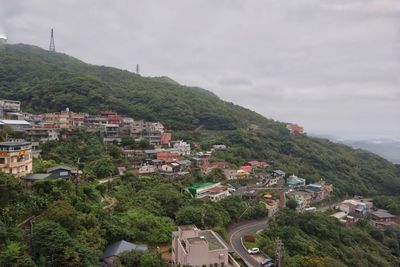 High angle view of townscape against sky