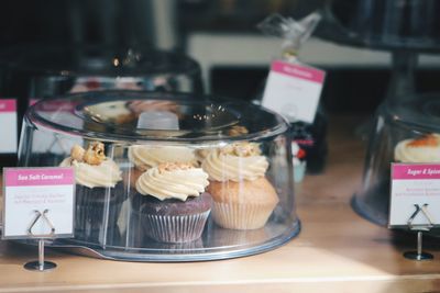 High angle view of cupcakes on table