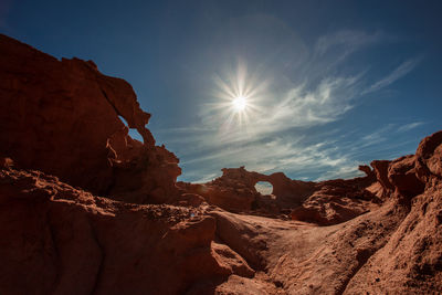 Low angle view of rock formation against sky