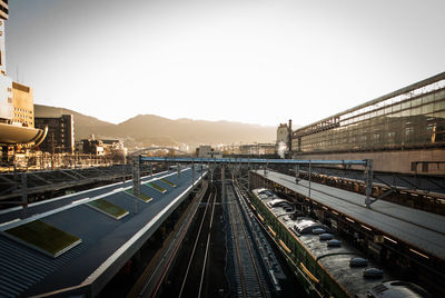 High angle view of railroad tracks against clear sky