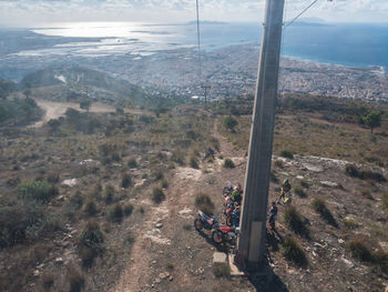 High angle view of land and mountains