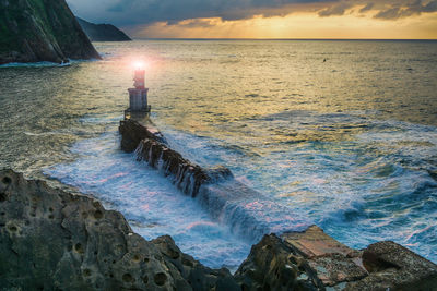 Scenic view of sea against sky during sunset