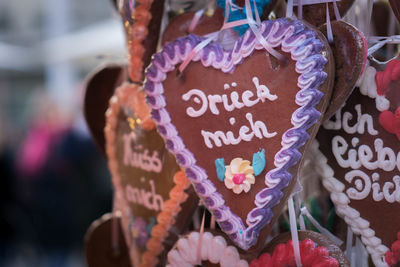 Close-up of heart shape text