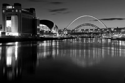 Reflection of illuminated buildings in water