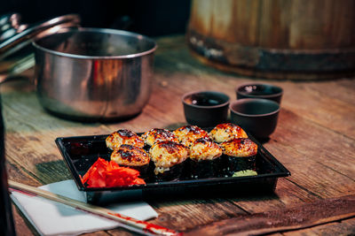 Close-up of food on table