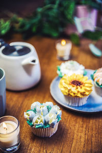 High angle view of food on table