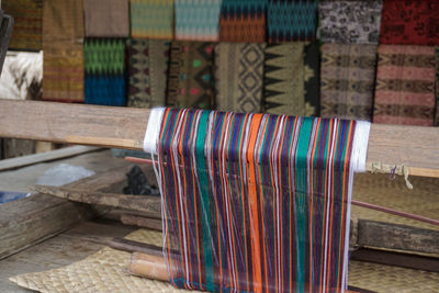 High angle view of colorful fabrics