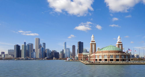 View of buildings in city against sky