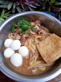 High angle view of food in bowl on table
