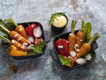 High angle view of food on table