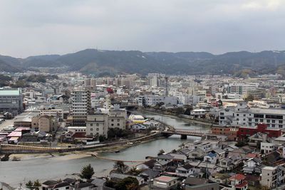 High angle view of townscape against sky