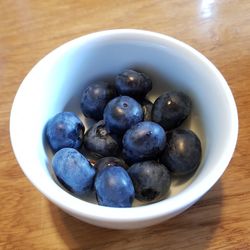 High angle view of fruits in bowl on table