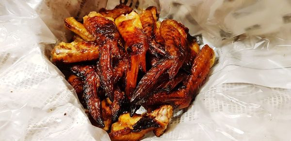 High angle view of food served in plate