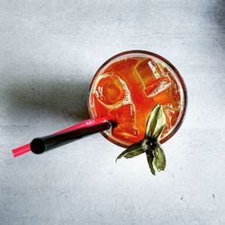 Close-up of red carving on wall